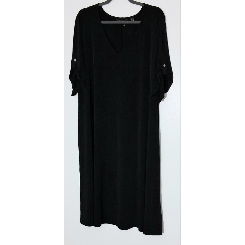 Susan Graver Dress Size 3X Every Day Liquid Knit A-Line Roll Tab Sleeve V-Neck